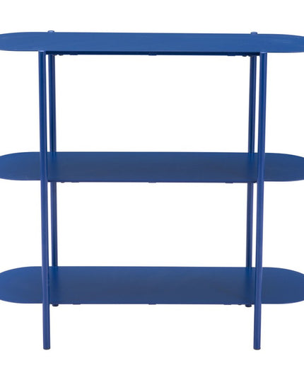 36" Blue Steel Oval Console Table With Two Shelves