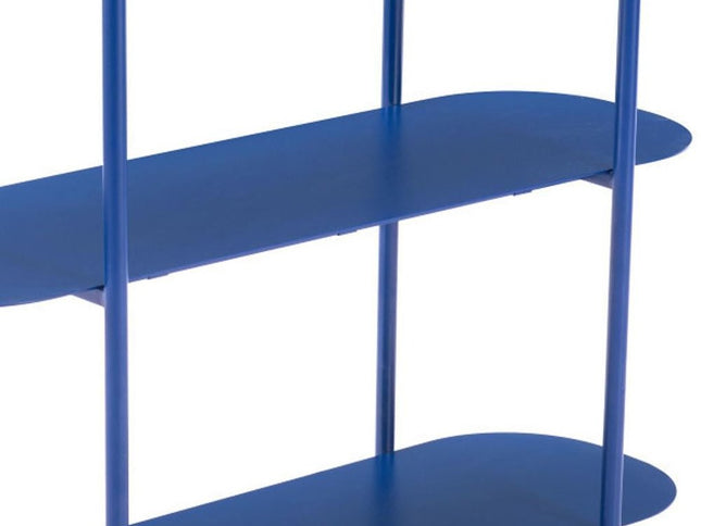 36" Blue Steel Oval Console Table With Two Shelves