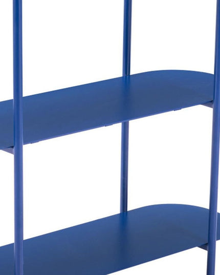 36" Blue Steel Oval Console Table With Two Shelves