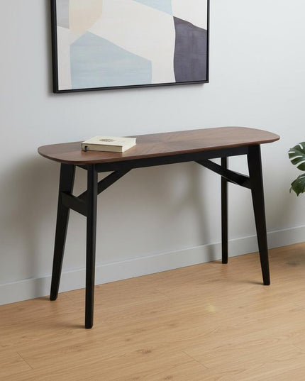 48" Espresso and Black Solid Wood Oval Console Table