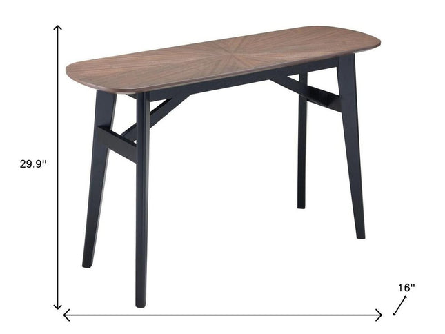 48" Espresso and Black Solid Wood Oval Console Table