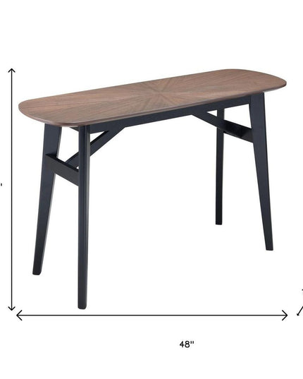 48" Espresso and Black Solid Wood Oval Console Table