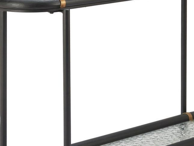 52" Black and Clear Glass Solid Wood and Steel Oval Console Table With Shelf