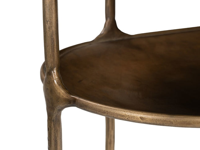 50" White and Brass Genuine Marble and Iron Oval Six Leg Console Table With Shelf