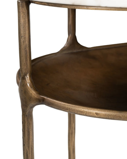 50" White and Brass Genuine Marble and Iron Oval Six Leg Console Table With Shelf