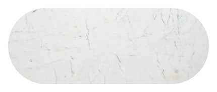 50" White and Brass Genuine Marble and Iron Oval Six Leg Console Table With Shelf