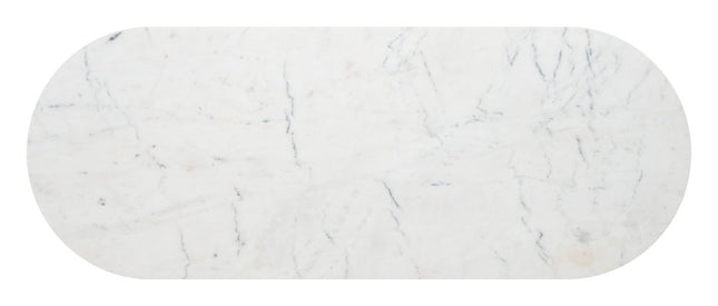 50" White and Brass Genuine Marble and Iron Oval Six Leg Console Table With Shelf