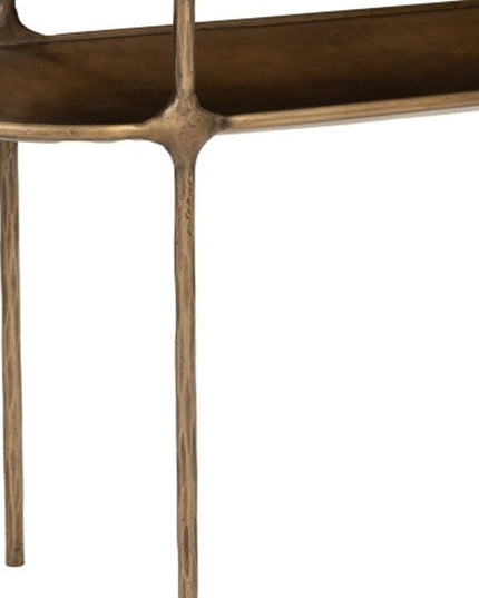 50" White and Brass Genuine Marble and Iron Oval Six Leg Console Table With Shelf