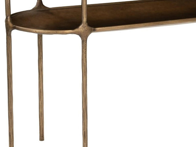 50" White and Brass Genuine Marble and Iron Oval Six Leg Console Table With Shelf