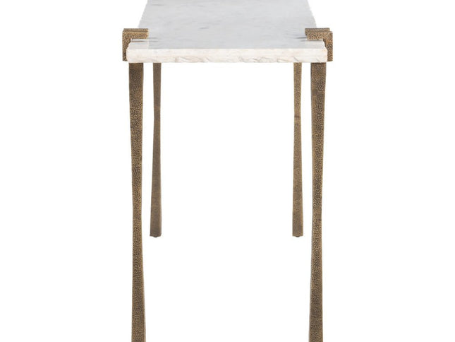 55" White and Bronze Genuine Marble and Iron Console Table