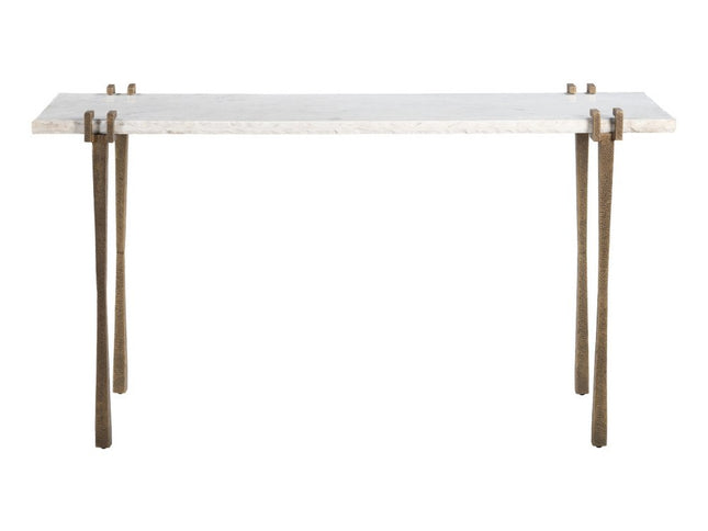 55" White and Bronze Genuine Marble and Iron Console Table