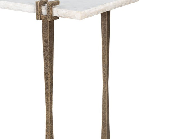 55" White and Bronze Genuine Marble and Iron Console Table