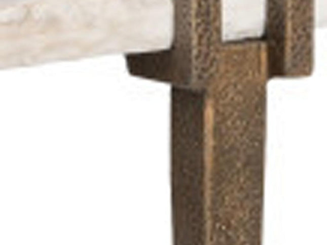 55" White and Bronze Genuine Marble and Iron Console Table