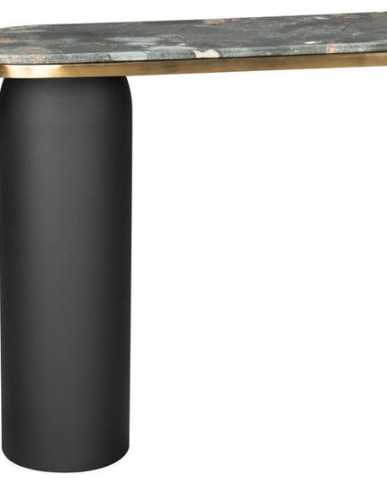 43" Black and Gold Genuine Marble and Steel Double Pedestal Console Table