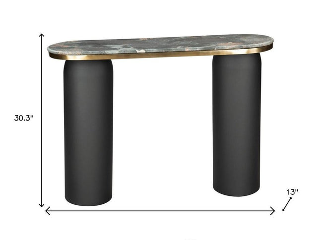 43" Black and Gold Genuine Marble and Steel Double Pedestal Console Table