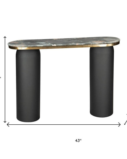 43" Black and Gold Genuine Marble and Steel Double Pedestal Console Table