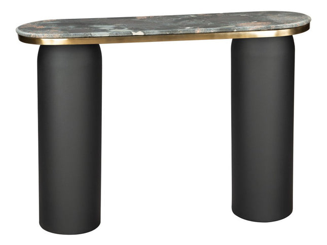 43" Black and Gold Genuine Marble and Steel Double Pedestal Console Table