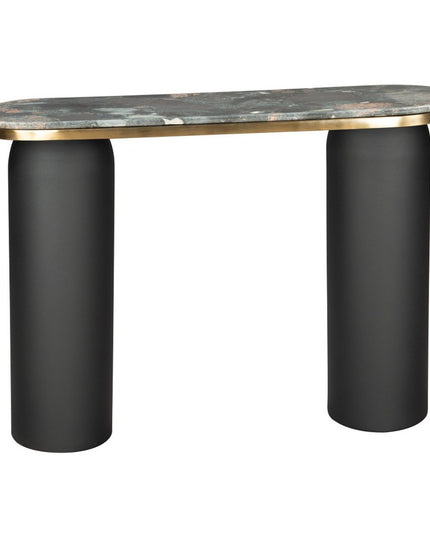 43" Black and Gold Genuine Marble and Steel Double Pedestal Console Table
