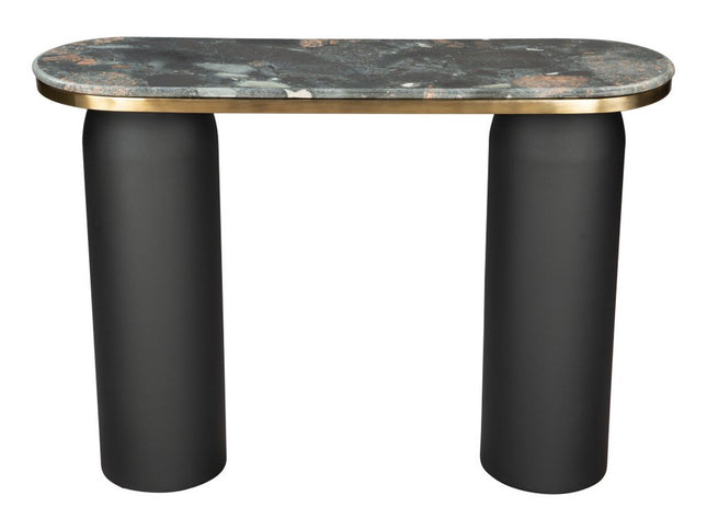 43" Black and Gold Genuine Marble and Steel Double Pedestal Console Table