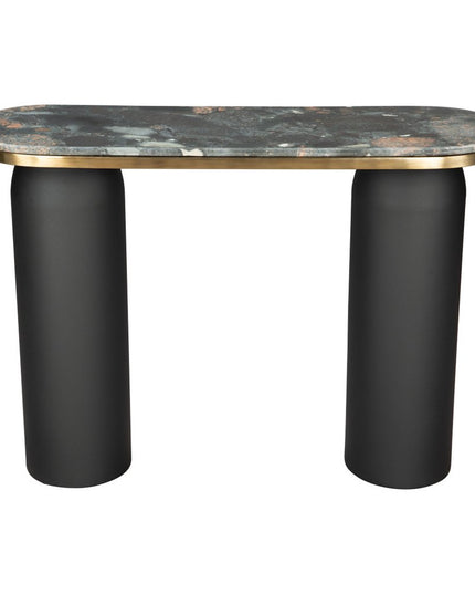 43" Black and Gold Genuine Marble and Steel Double Pedestal Console Table