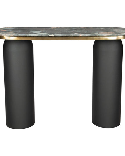 43" Black and Gold Genuine Marble and Steel Double Pedestal Console Table