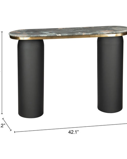43" Black and Gold Genuine Marble and Steel Double Pedestal Console Table
