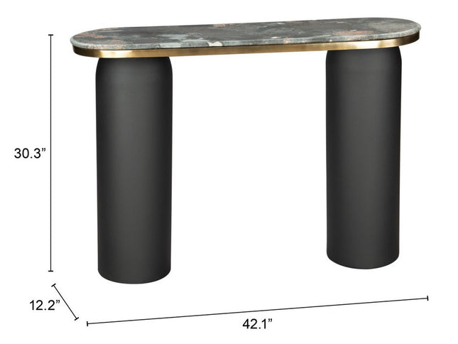 43" Black and Gold Genuine Marble and Steel Double Pedestal Console Table