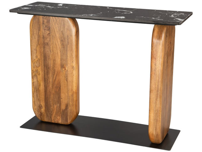 43" Black and Brown Genuine Marble and Solid Wood Solid Console Table