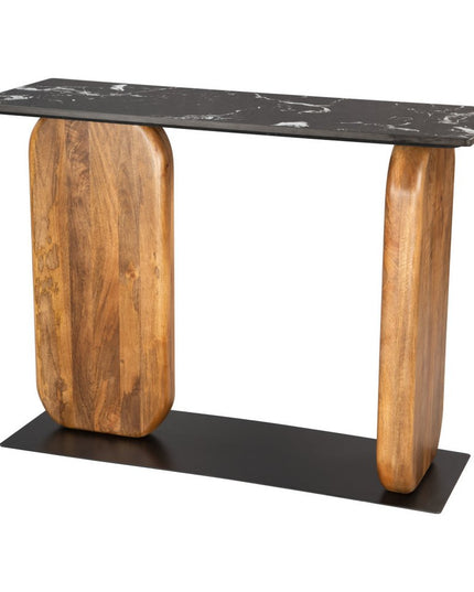 43" Black and Brown Genuine Marble and Solid Wood Solid Console Table