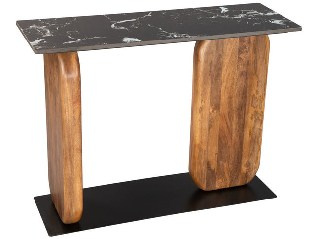 43" Black and Brown Genuine Marble and Solid Wood Solid Console Table