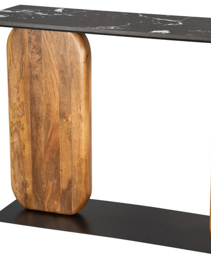 43" Black and Brown Genuine Marble and Solid Wood Solid Console Table