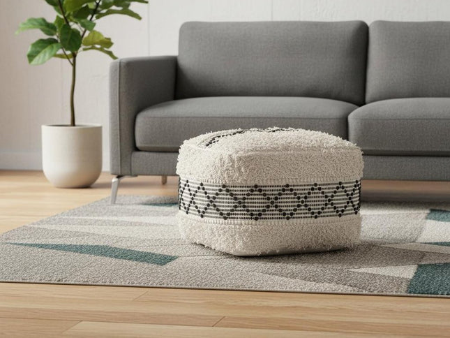 24" Black Cotton Round Ottoman