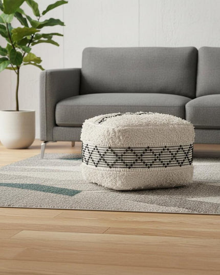 24" Black Cotton Round Ottoman