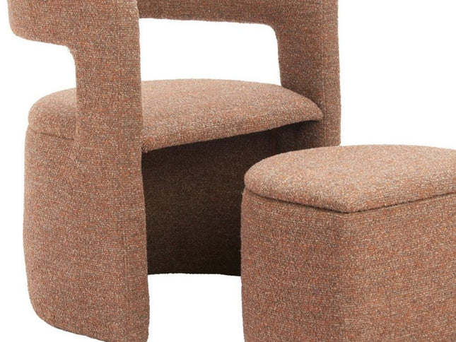 26" Brown Upholstered Arm Chair With Ottoman