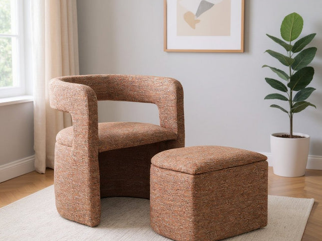 26" Brown Upholstered Arm Chair With Ottoman