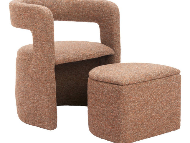 26" Brown Upholstered Arm Chair With Ottoman