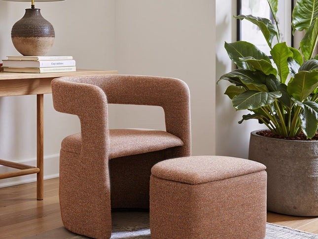 26" Brown Upholstered Arm Chair With Ottoman