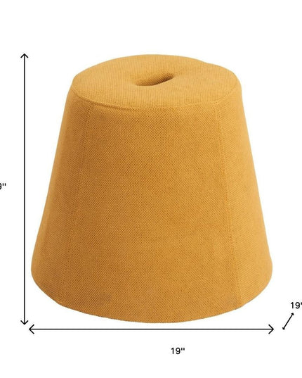 19" Yellow and Orange Fabric Round Ottoman