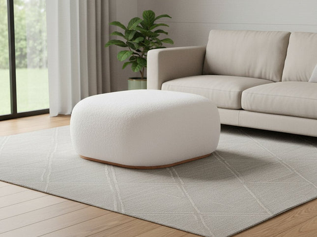 31" Cream and Gold Fabric Round Ottoman