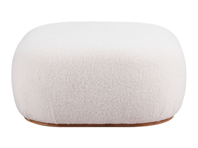 31" Cream and Gold Fabric Round Ottoman
