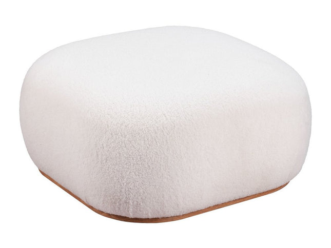 31" Cream and Gold Fabric Round Ottoman