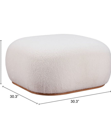 31" Cream and Gold Fabric Round Ottoman