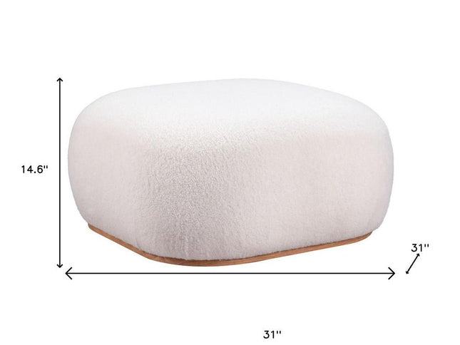 31" Cream and Gold Fabric Round Ottoman