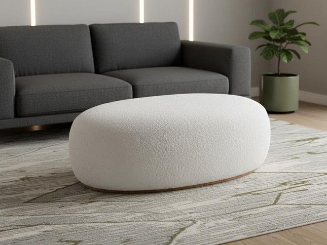 41" Cream and Gold Fabric Round Ottoman