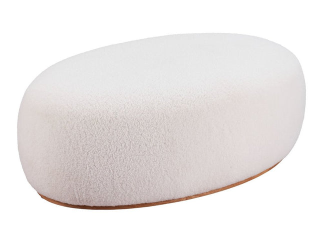 41" Cream and Gold Fabric Round Ottoman
