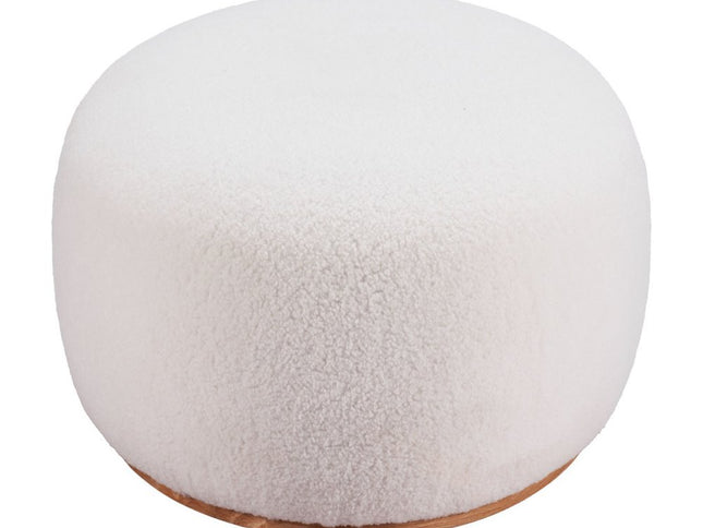 41" Cream and Gold Fabric Round Ottoman