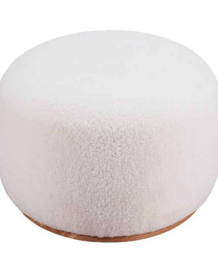 41" Cream and Gold Fabric Round Ottoman