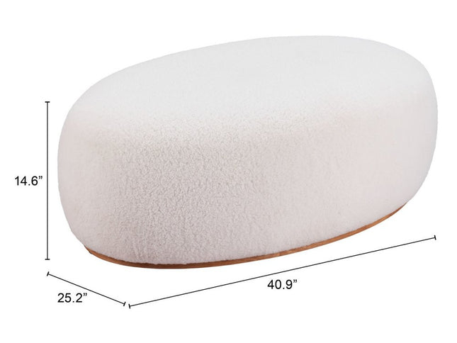 41" Cream and Gold Fabric Round Ottoman