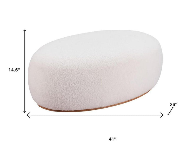 41" Cream and Gold Fabric Round Ottoman