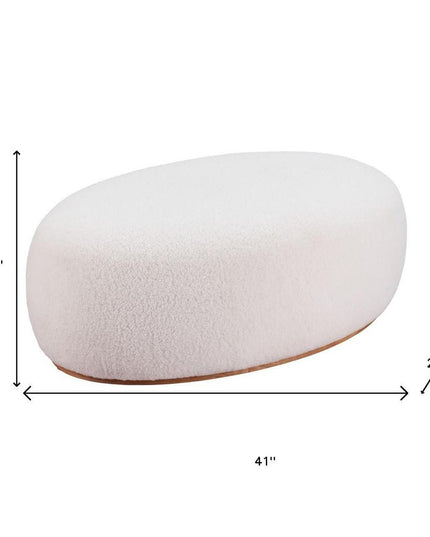41" Cream and Gold Fabric Round Ottoman